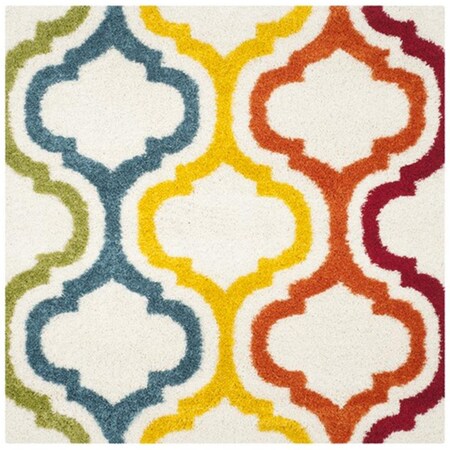 Safavieh Kids Shag Power Loomed Square Rug- Ivory - Multi- 6 ft. 7 in. x 6 ft. 7 in. SGK561A-7SQ